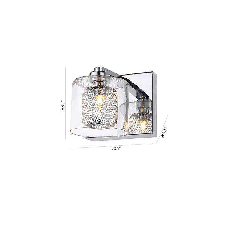 Mesh Metal Frame Wall Sconce with Glass Cover and Chrome Hardware by Bethel - view 3