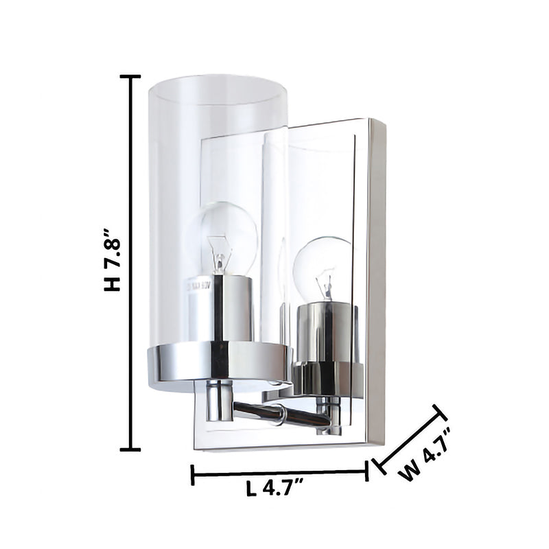 Chrome Frame Wall Sconce with Clear Glass Cylinder Shade by Bethel - view 4