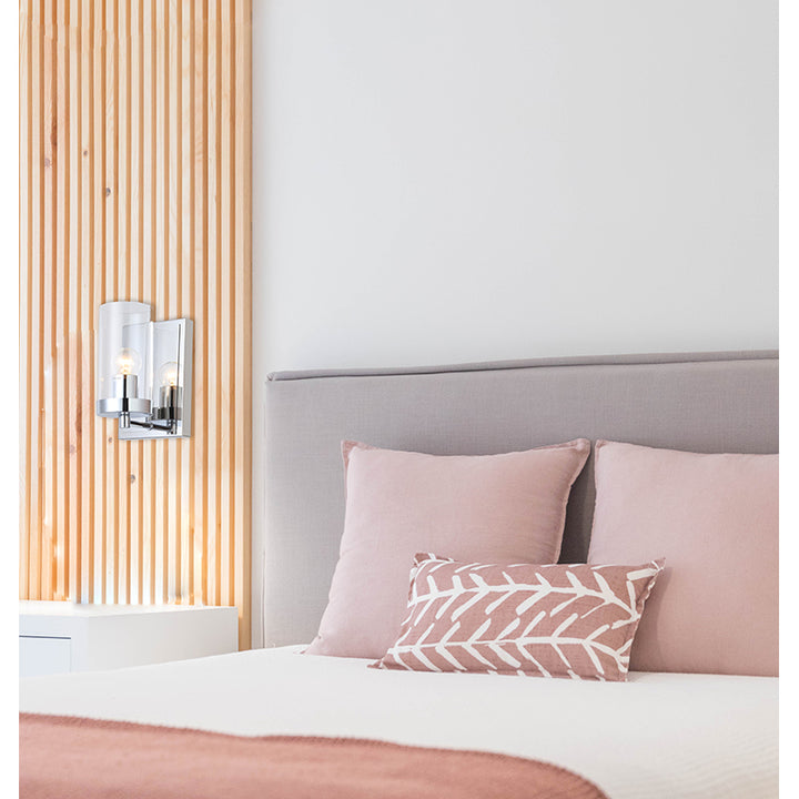 Chrome Frame Wall Sconce with Clear Glass Cylinder Shade by Bethel - view 5