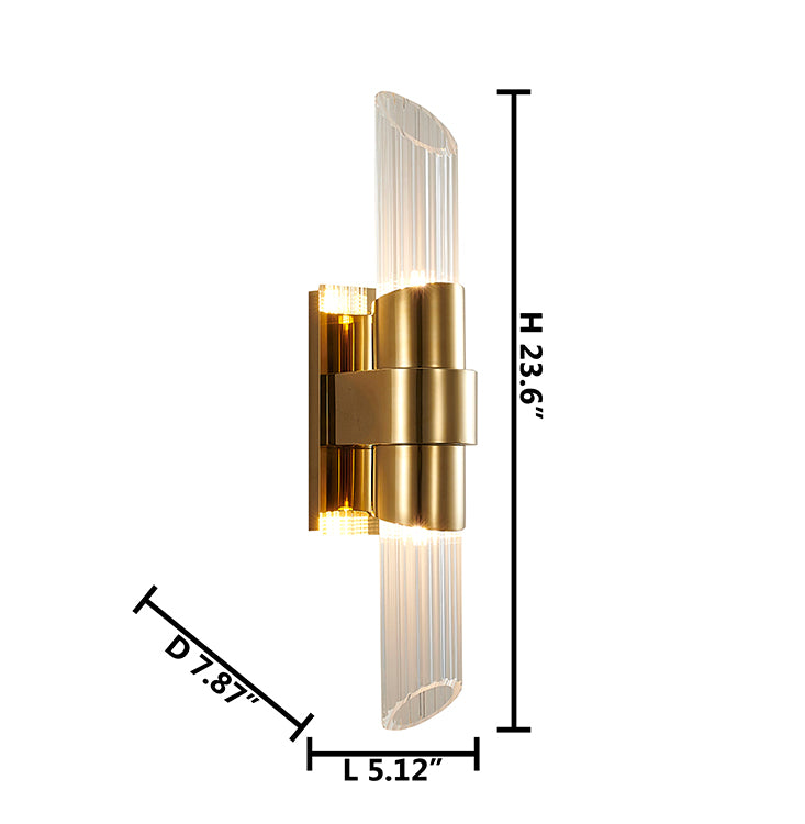 Gold Stainless Steel Frame Wall Sconce with Clear Ribbed Glass Shades by Bethel - view 10