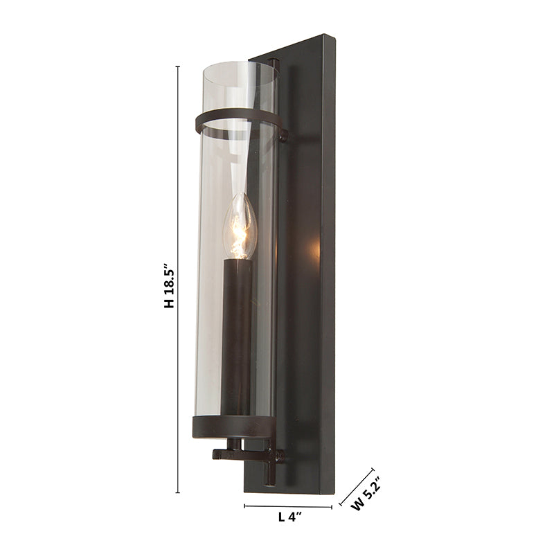 Dark Brown Frame Wall Sconce with Clear Glass Cylinder Shade by Bethel - view 4