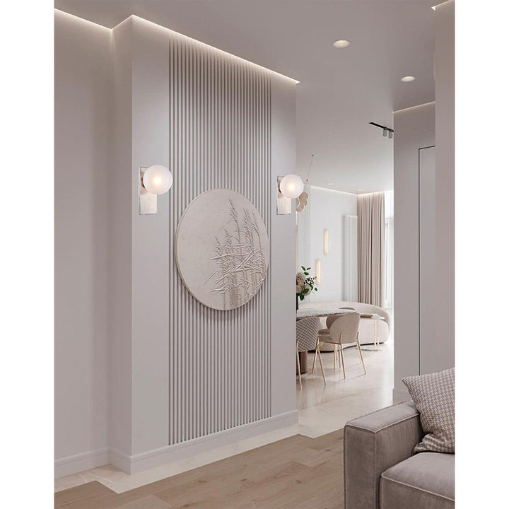 Stainless Steel Frame with Glass Ball Shade Wall Sconce by Bethel - view 12