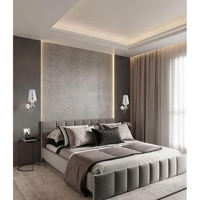 Polished Chrome Steel Armed Wall Sconce with Shade by Bethel - view 5