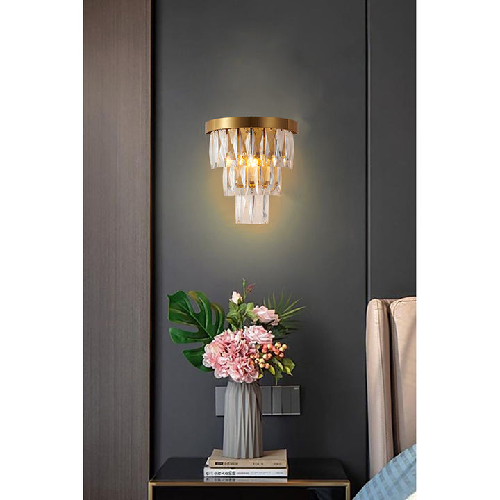 Metal Frame Wall Sconce with Clear Hanging Crystals by Bethel - view 15