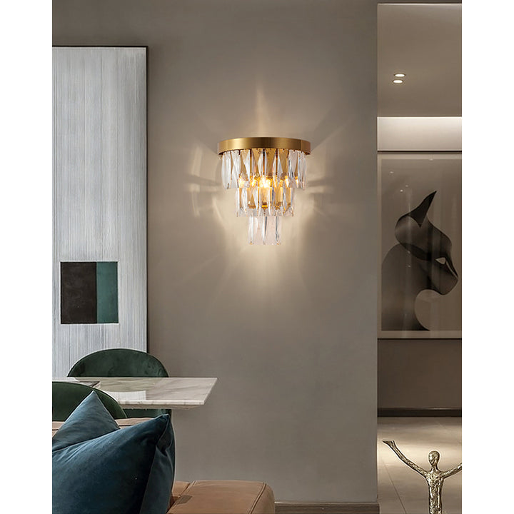 Metal Frame Wall Sconce with Clear Hanging Crystals by Bethel - view 17