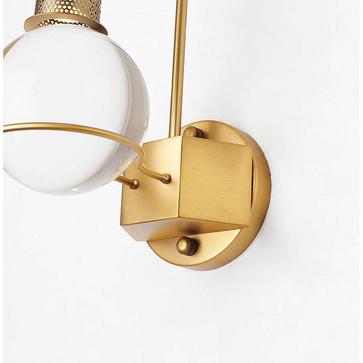 Antique Brass Arched Arm Wall Sconce with Clear Crystal Ball by Bethel - view 4