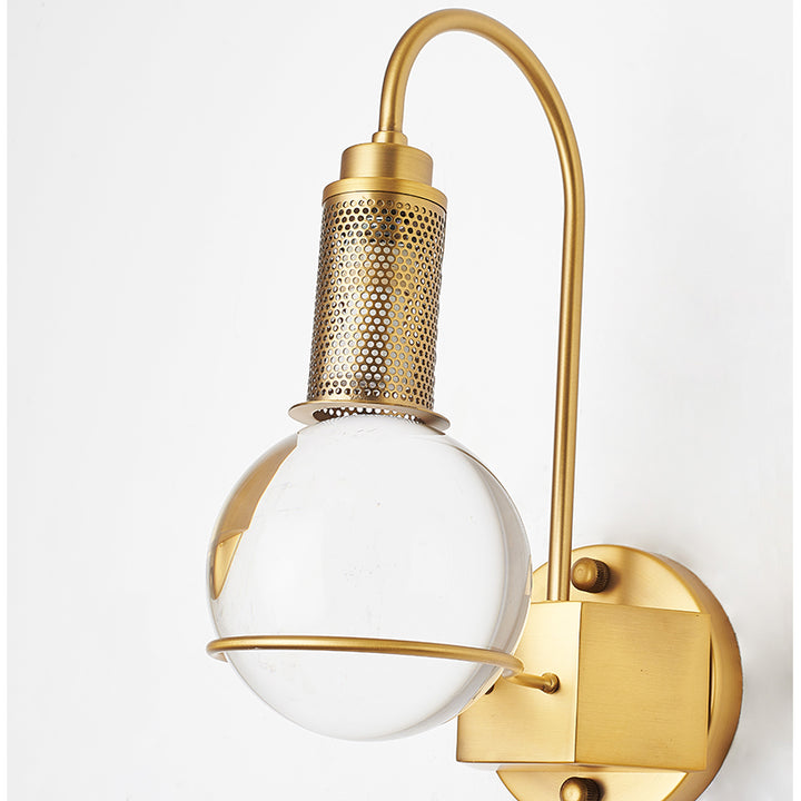 Antique Brass Arched Arm Wall Sconce with Clear Crystal Ball by Bethel - view 5