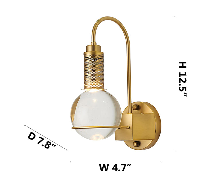 Antique Brass Arched Arm Wall Sconce with Clear Crystal Ball by Bethel - view 6