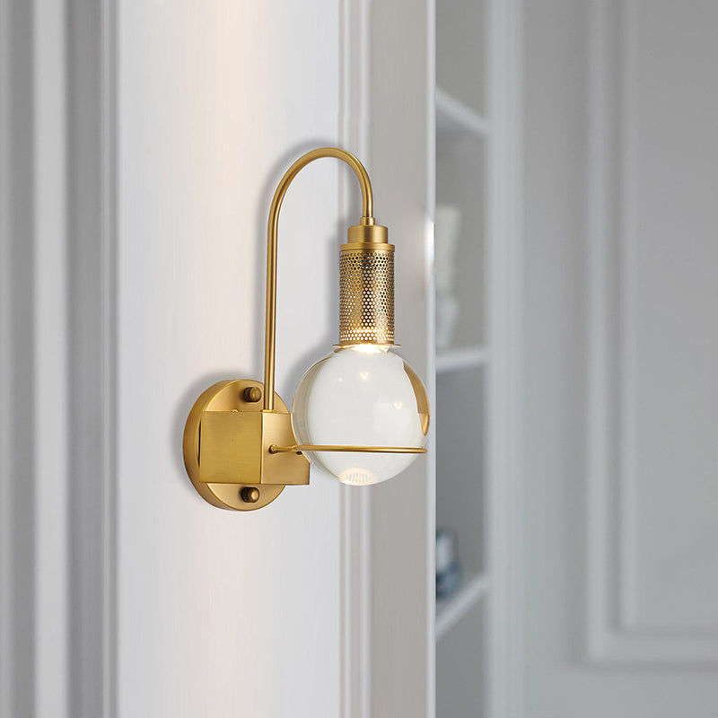 Antique Brass Arched Arm Wall Sconce with Clear Crystal Ball by Bethel - view 9