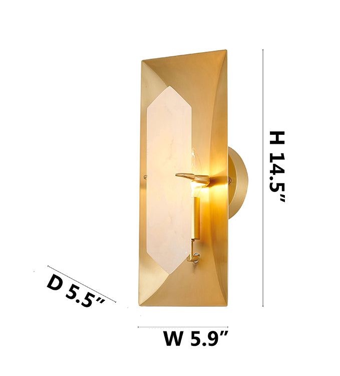 Gold Metal Frame Wall Sconce with White Alabaster Stone Center by Bethel - view 7