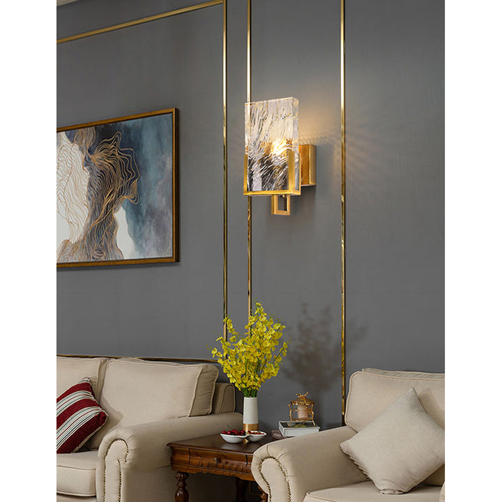 Gold Stainless Steel Frame Wall Sconce with Clear Crystal Plaque by Bethel - view 6