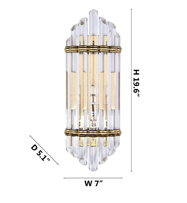 Frame Wall Sconce with Clear Glass Rods (MU45) in Antique Gold by Bethel