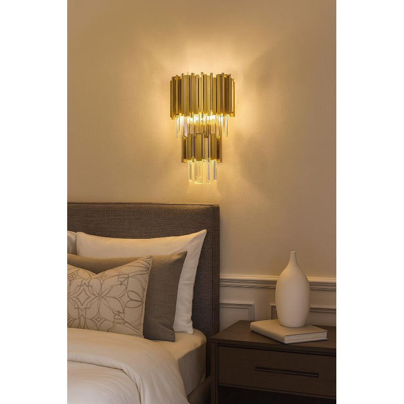 Two Tier Wall Sconce with Clear Hanging Crystals by Bethel - view 13
