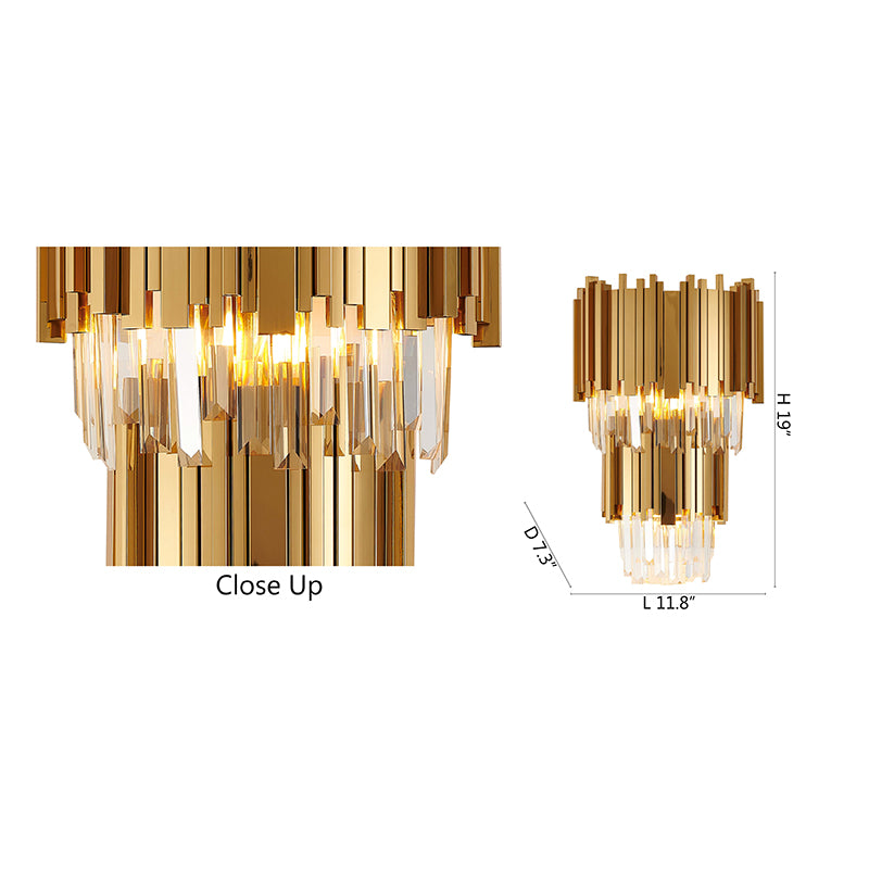 Two Tier Wall Sconce with Clear Hanging Crystals by Bethel - view 3