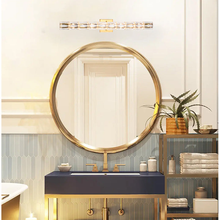 Gold Metal Frame Wall Sconce with Clear Crystal Cylinder Shade (MBC11031760) by Bethel - view 9
