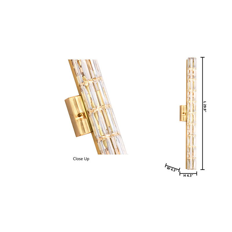 Gold Metal Frame Wall Sconce with Clear Crystal Cylinder Shade (MBC11031760) by Bethel - view 10