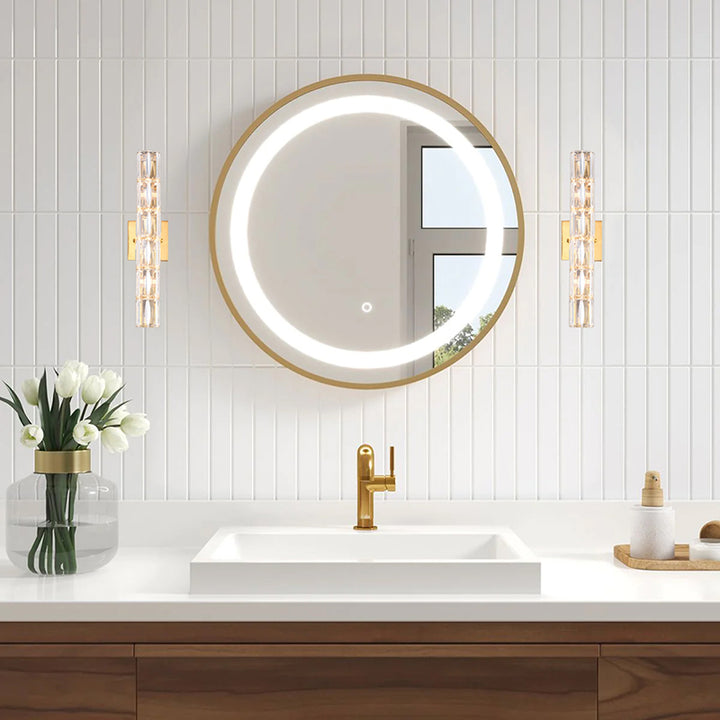 Gold Metal Frame Wall Sconce with Clear Crystal Cylinder Shade by Bethel - view 5