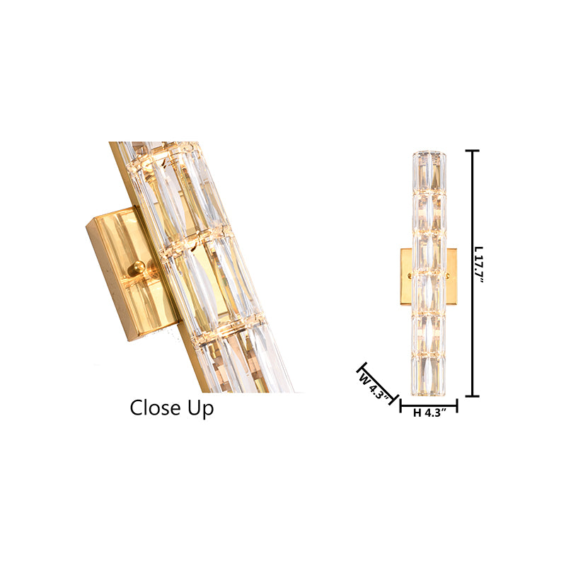 Gold Metal Frame Wall Sconce with Clear Crystal Cylinder Shade by Bethel - view 6