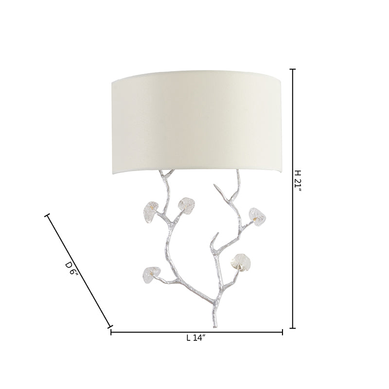 Branch Wall Sconce with Off Fabric Shade &amp; Clear Glass