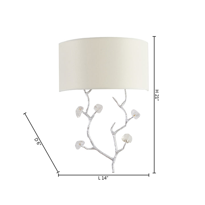 Branch Wall Sconce with Off Fabric Shade &amp; Clear Glass