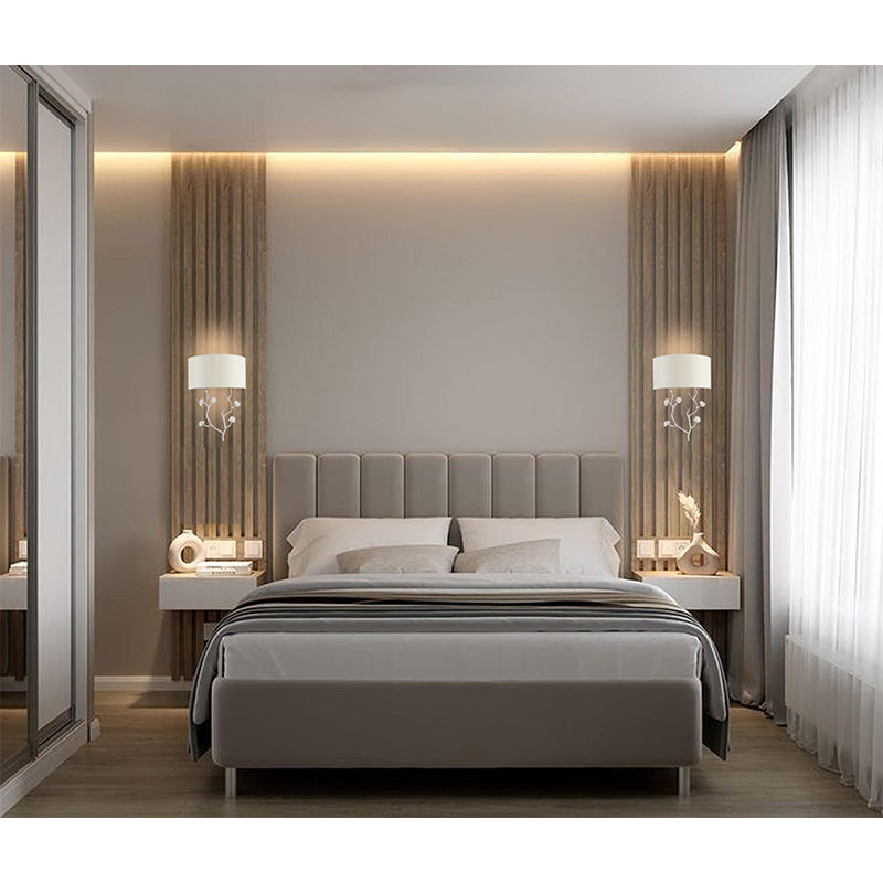 Branch Wall Sconce with Off Fabric Shade &amp; Clear Glass