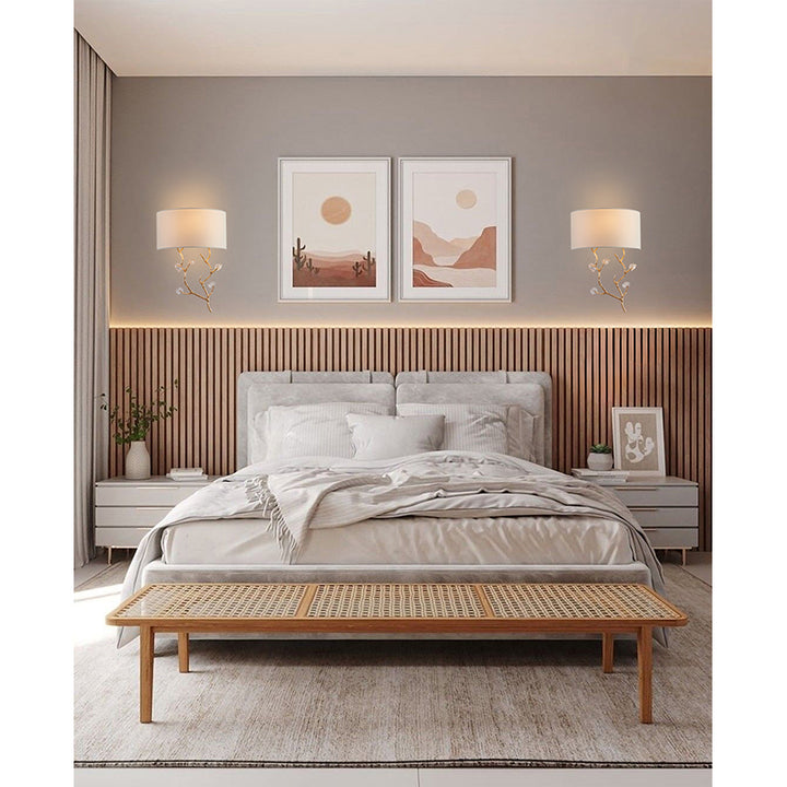 Branch Wall Sconce with Off Fabric Shade &amp; Clear Glass