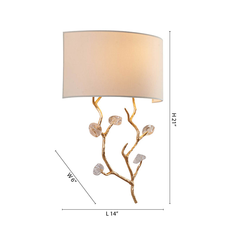 Branch Wall Sconce with Off Fabric Shade &amp; Clear Glass