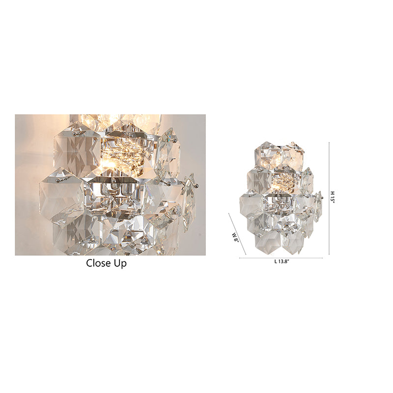 Seven Tier Stainless Steel Frame Wall Sconce with Clear Hanging Crystals by Bethel - view 33