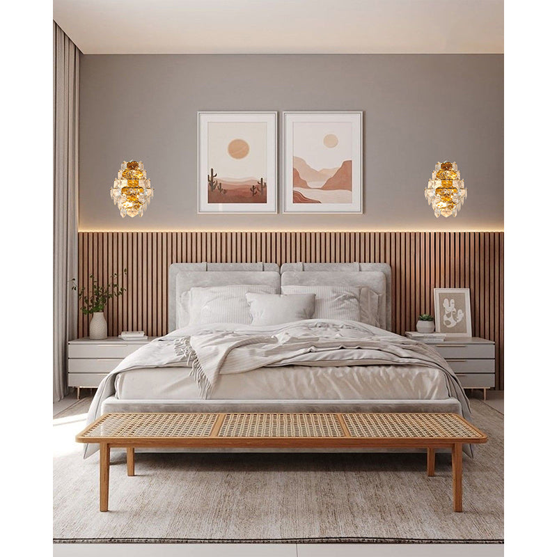 Seven Tier Stainless Steel Frame Wall Sconce with Clear Hanging Crystals by Bethel - view 24
