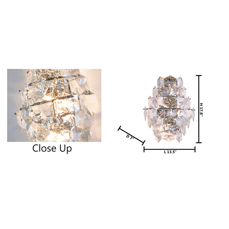 Seven Tier Stainless Steel Frame Wall Sconce with Clear Hanging Crystals by Bethel - view 12