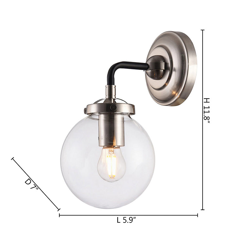 Polished Nickel and Black Frame Wall Sconce with Clear Glass Globe Shade by Bethel - view 2