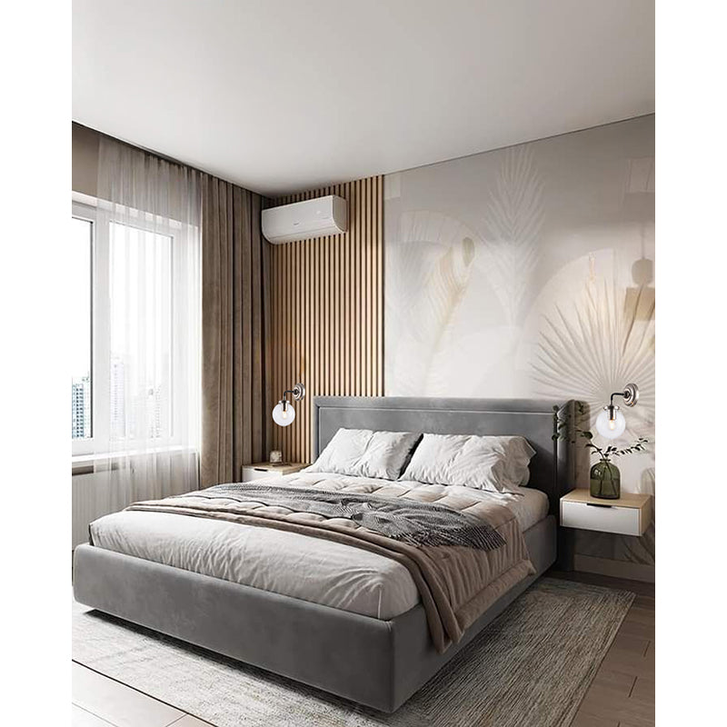 Polished Nickel and Black Frame Wall Sconce with Clear Glass Globe Shade by Bethel - view 3