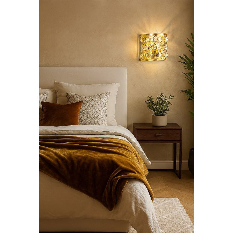 Gold Frame Wall Sconce with Clear Hanging Crystals by Bethel - view 12