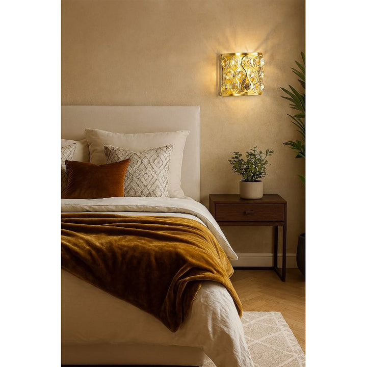 Gold Frame Wall Sconce with Clear Hanging Crystals by Bethel - view 12