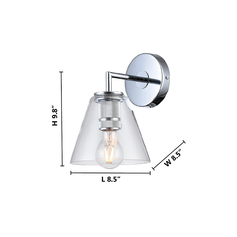 Chrome Metal Frame Wall Sconce with Clear Glass Cone Shade by Bethel - view 5