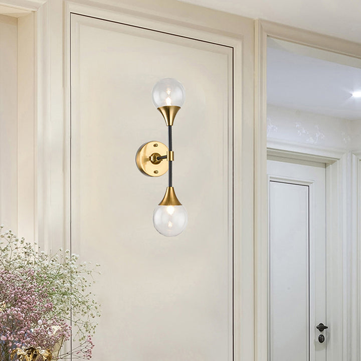 Black and Gold Frame Wall Sconce with Clear Glass Globe Shade by Bethel - view 5