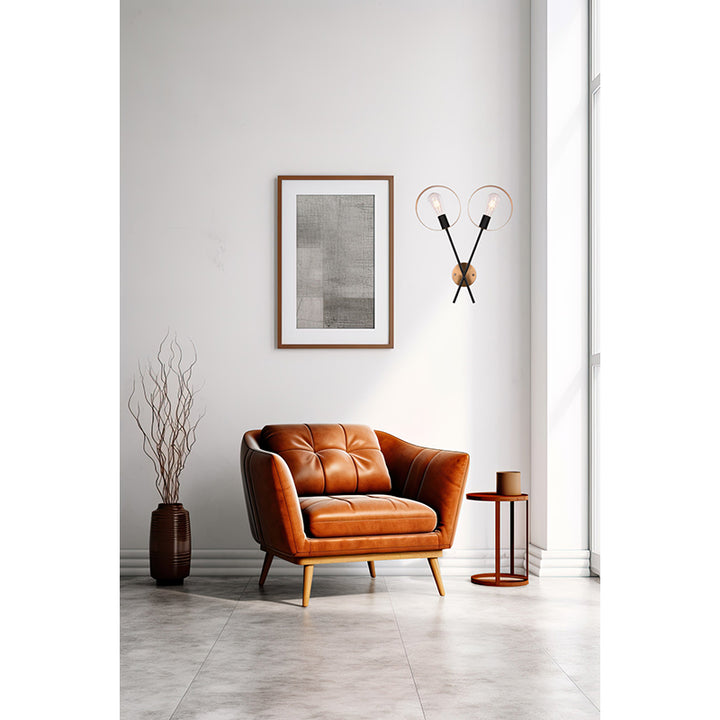 Two Light Black &amp; Gold Metal Frame Wall Sconce Size: L17.1" H20.9"