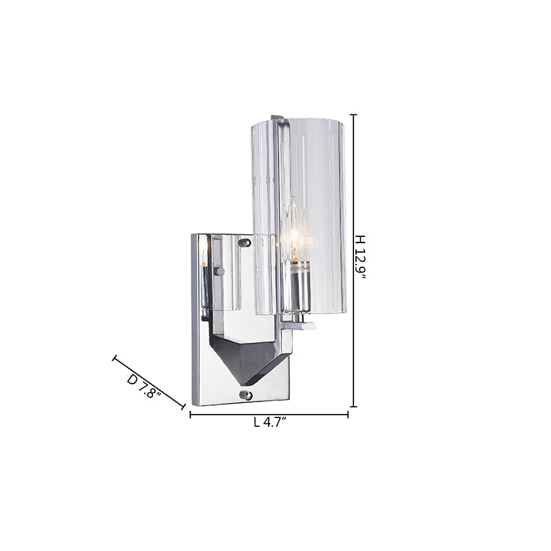Chrome Frame Single Light Wall Sconce with Clear Glass Cylinder Shade by Bethel - view 4