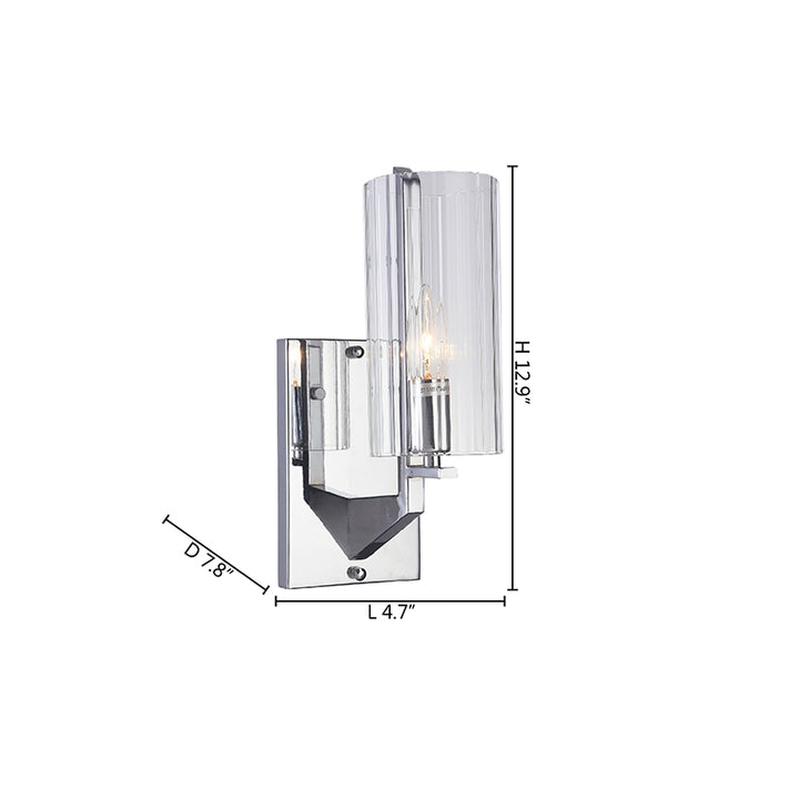 Chrome Frame Single Light Wall Sconce with Clear Glass Cylinder Shade by Bethel - view 4