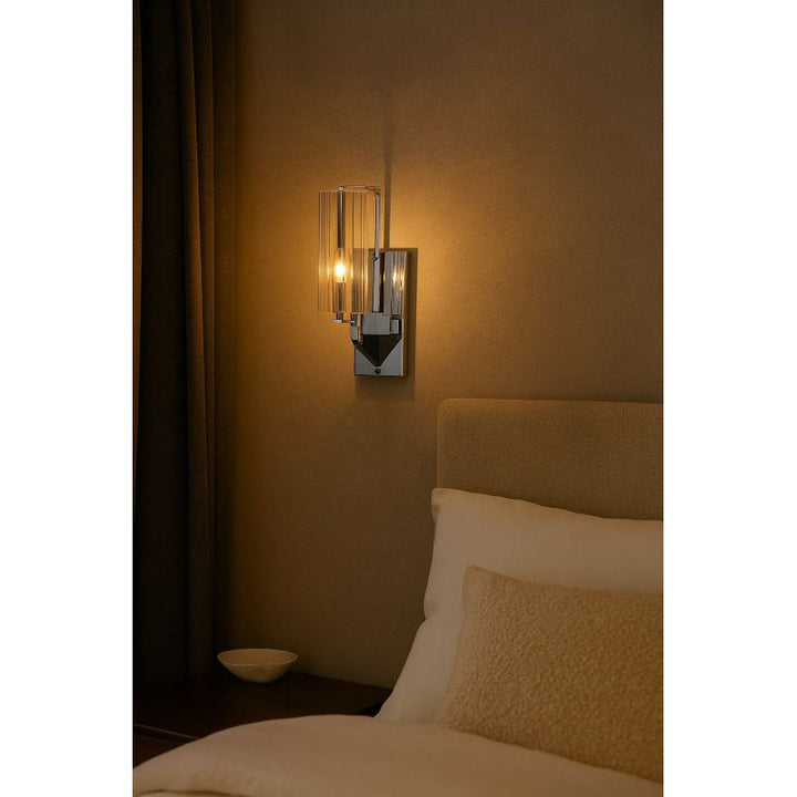 Chrome Frame Single Light Wall Sconce with Clear Glass Cylinder Shade by Bethel - view 5