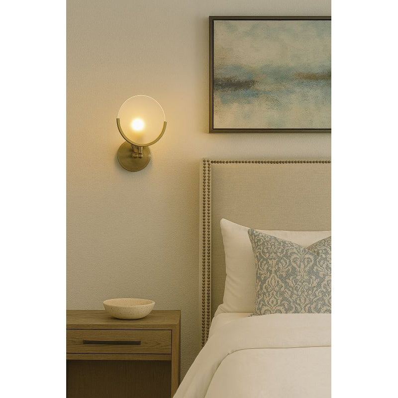 Iron Frame Wall Sconce with Round Frosted Glass Shade Back Plate by Bethel - view 5