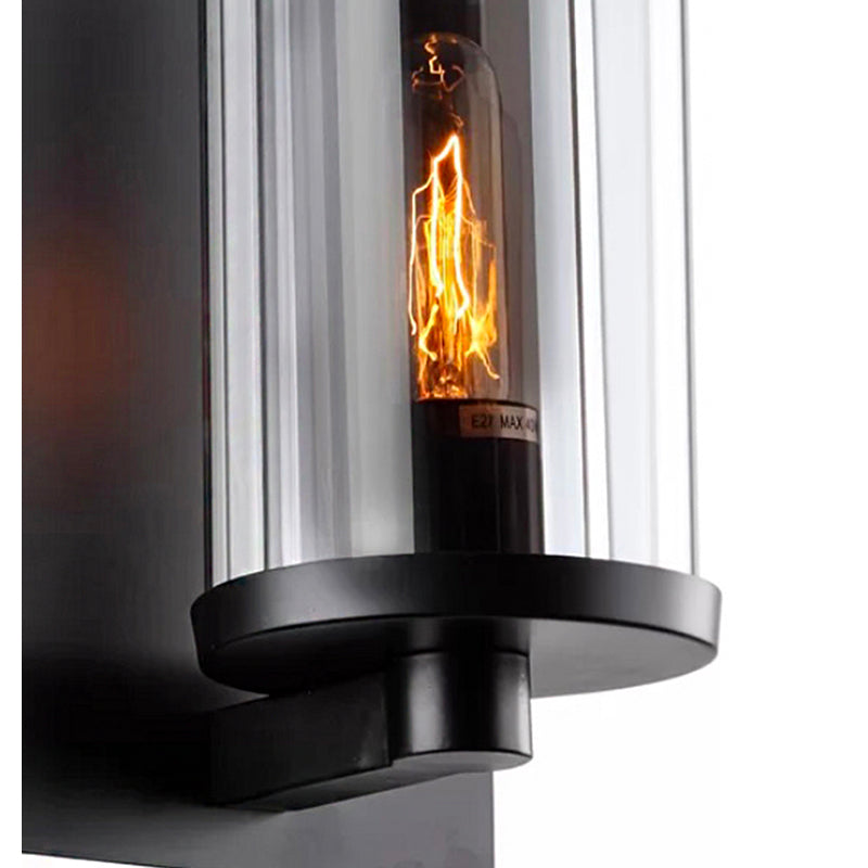 Black Metal Frame Wall Sconce with Clear & Smoke Glass Shade by Bethel - view 2