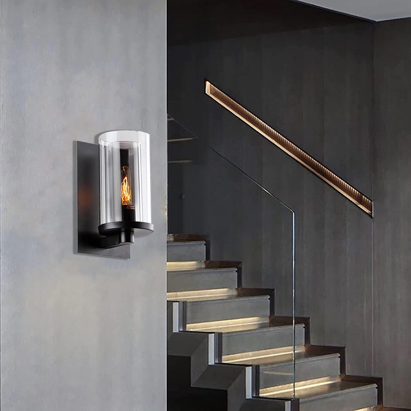 Black Metal Frame Wall Sconce with Clear &amp; Smoke Glass Shade