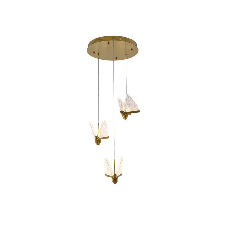 Flushed Chandelier with Acrylic Crumbled Sheet Hanging Pendants in Satin Brass by Bethel