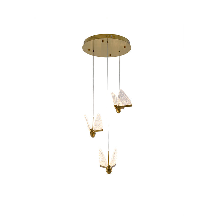 Flushed Chandelier with Acrylic Crumbled Sheet Hanging Pendants in Satin Brass by Bethel