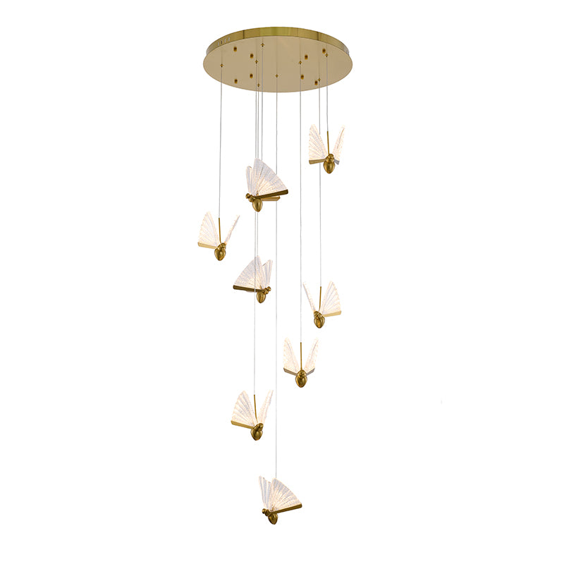 Flushed Chandelier with Acrylic Crumbled Sheet Hanging Pendants in Satin Brass by Bethel