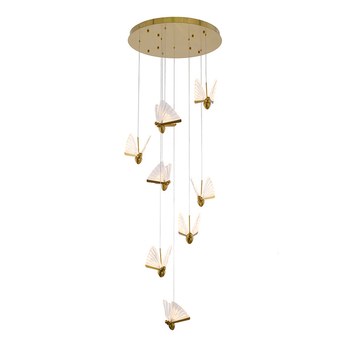Flushed Chandelier with Acrylic Crumbled Sheet Hanging Pendants in Satin Brass by Bethel