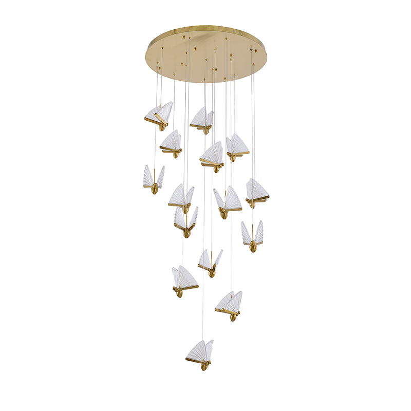 Flushed Chandelier with Acrylic Crumbled Sheet Hanging Pendants in Satin Brass by Bethel