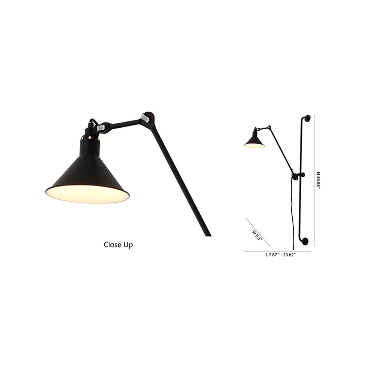 Matte Black Coned Shade Armed Wall Sconce Arm Is Adjustable in Length by Bethel - view 4
