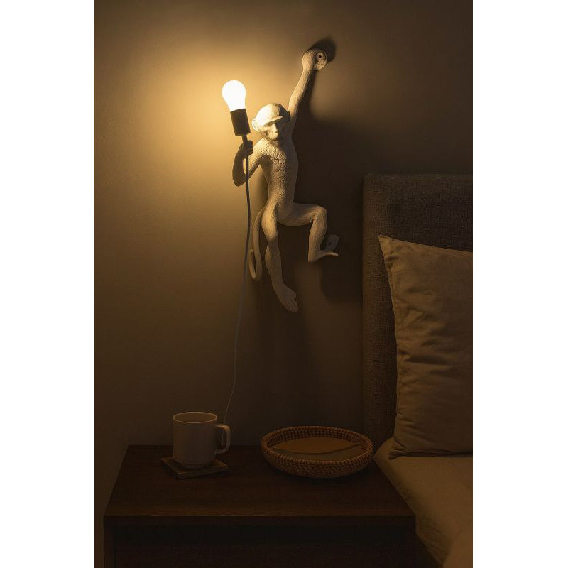 White Hanging Resin Monkey Wall Sconce by Bethel - view 2